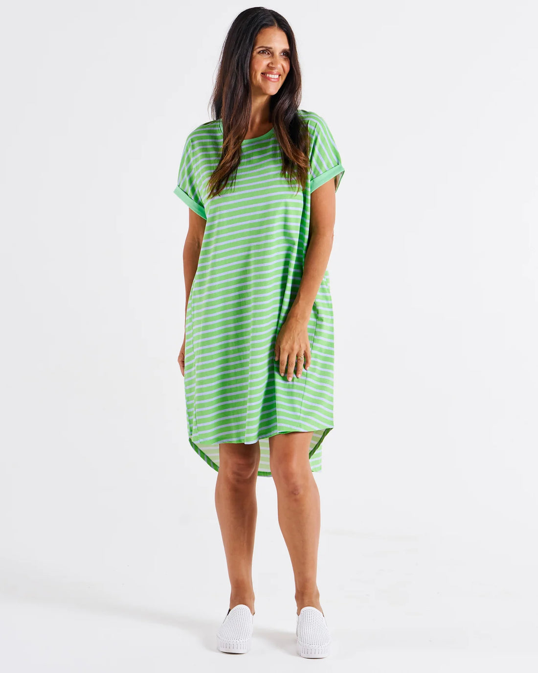 Maxine T-Shirt Dress Green Tea/Cornflour Stripe