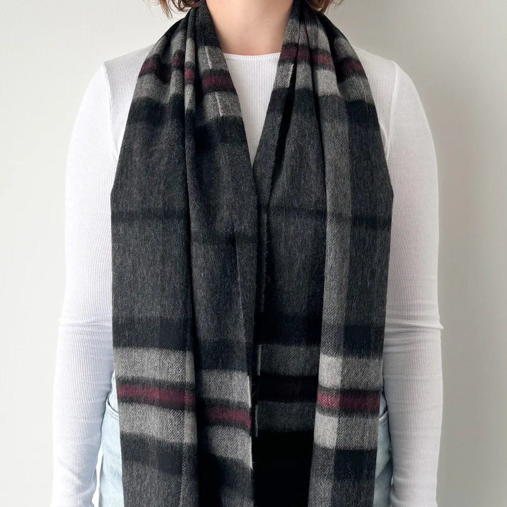 Scottish Tartan Lambswool Scarf Wide Charcoal