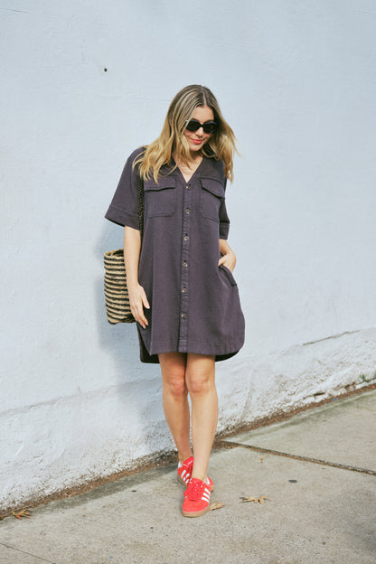 Ceres Relaxed S/S Shirt Dress Washed Black Twill