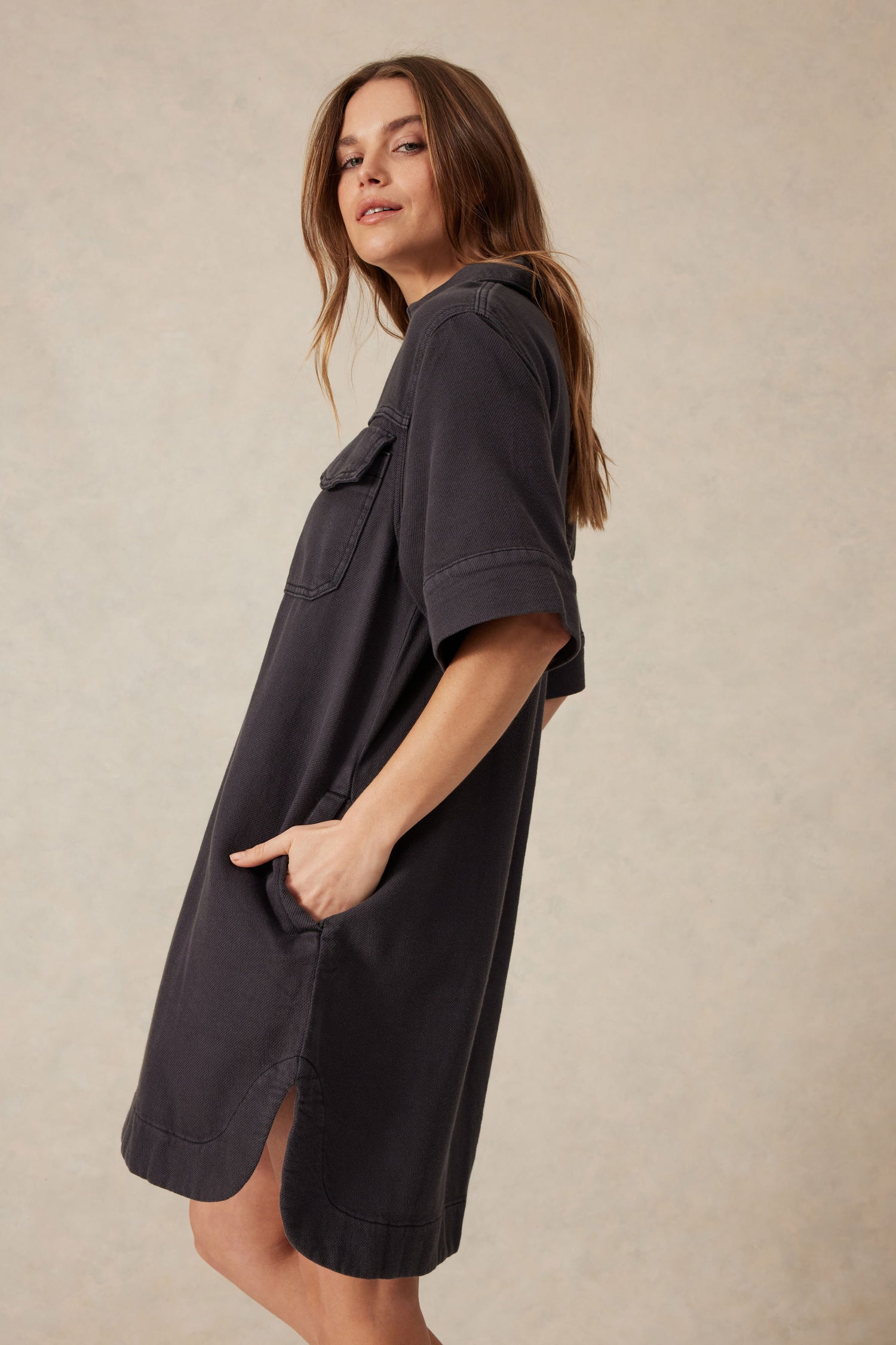 Ceres Relaxed S/S Shirt Dress Washed Black Twill