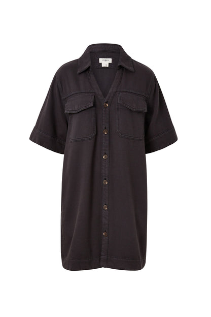 Ceres Relaxed S/S Shirt Dress Washed Black Twill