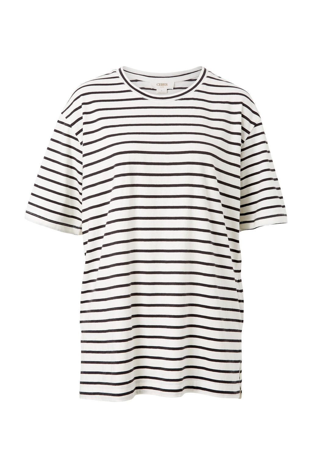 Ceres Life Longline Step Hem Tee Vanilla/Phantom Fine Stripe