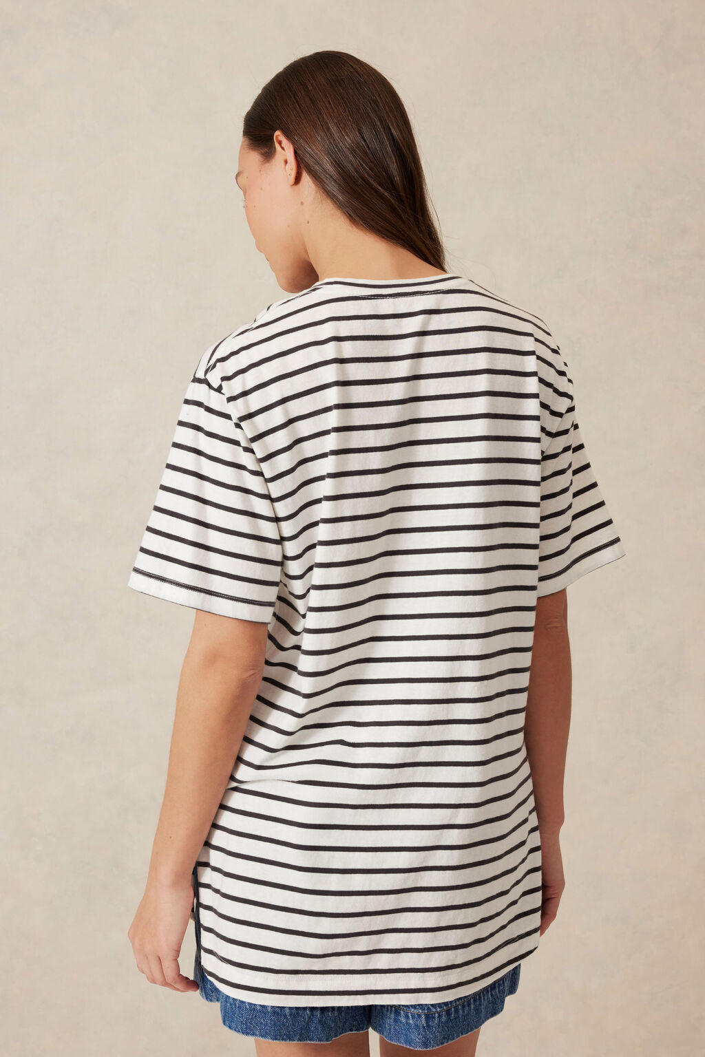 Ceres Life Longline Step Hem Tee Vanilla/Phantom Fine Stripe