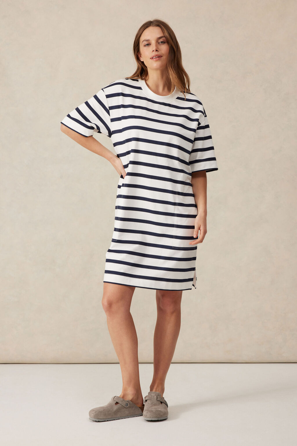 Ceres Mini Terry Dress White/Navy Stripe