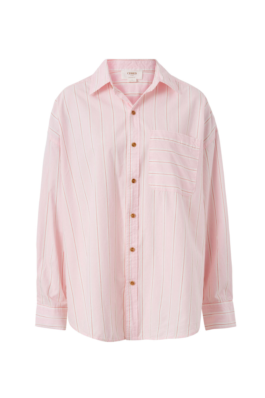 Ceres Oversized Poplin Shirt Iced Pink/White/Red Stripe