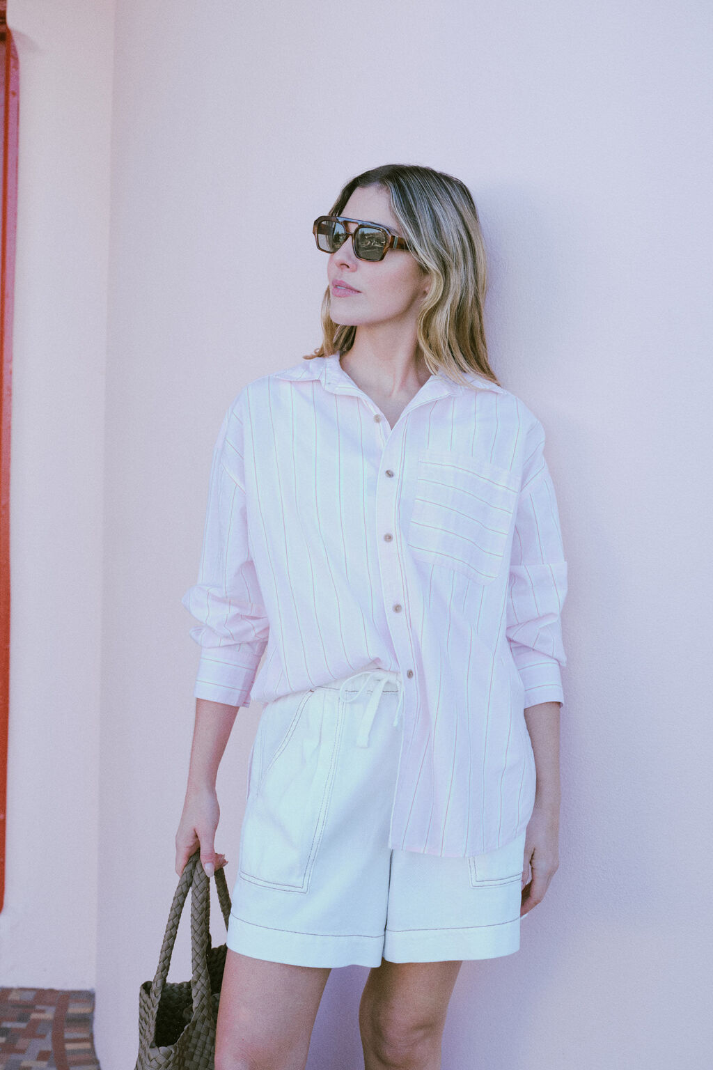 Ceres Oversized Poplin Shirt Iced Pink/White/Red Stripe