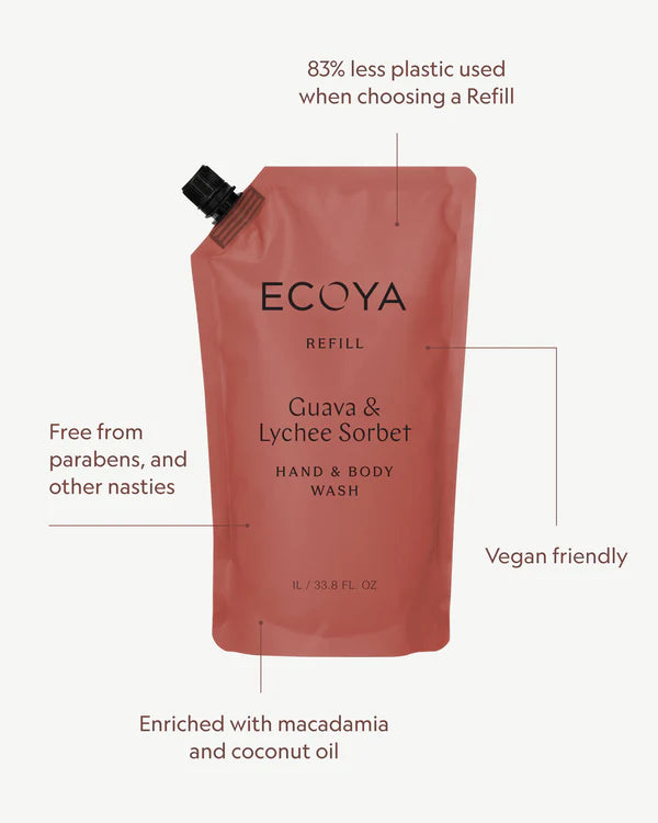 Ecoya Guava &amp; Lychee Sorbet Hand &amp; Body Wash Refill