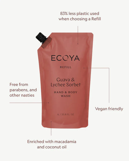 Ecoya Guava &amp; Lychee Sorbet Hand &amp; Body Wash Refill