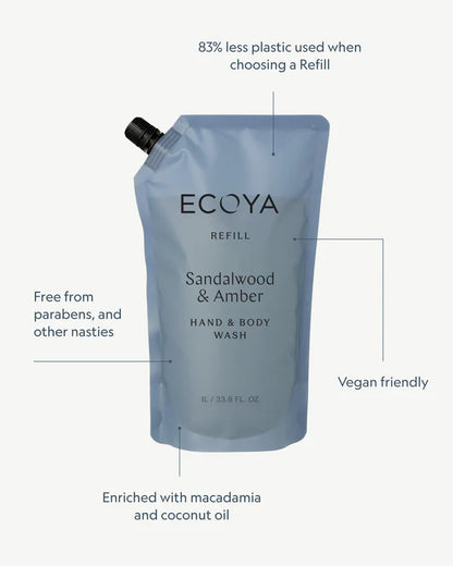 Ecoya Sandalwood &amp; Amber Hand &amp; Body Wash Refill