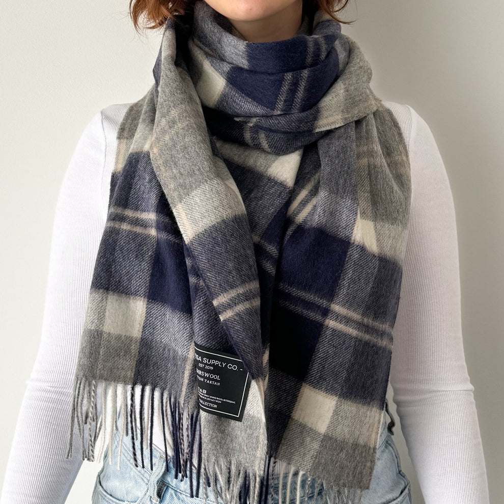Scottish Tartan Lambswool Scarf Wide Silver