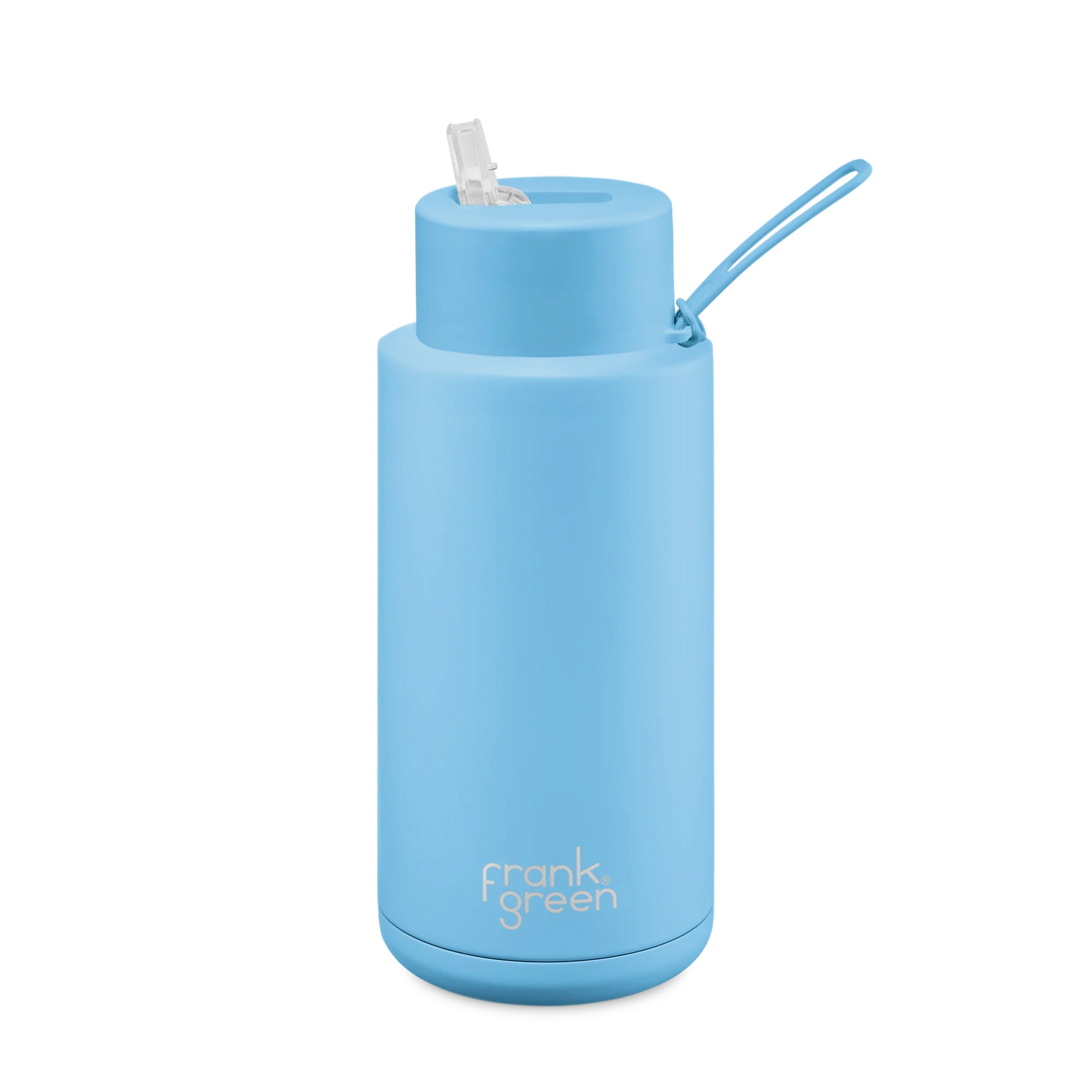 Frank Green Stainless Steel Ceramic Reusable Bottle Sky Blue With Straw And Strap 34oz/1,000ml