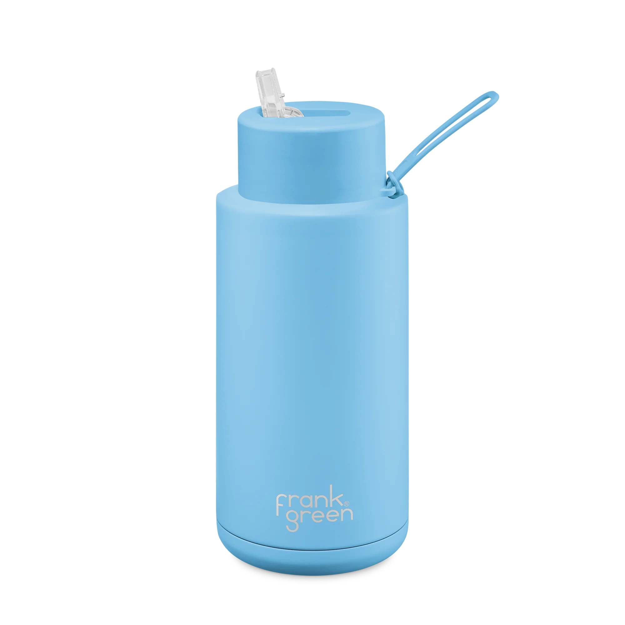 Frank Green Stainless Steel Ceramic Reusable Bottle Sky Blue With Straw And Strap 34oz/1,000ml