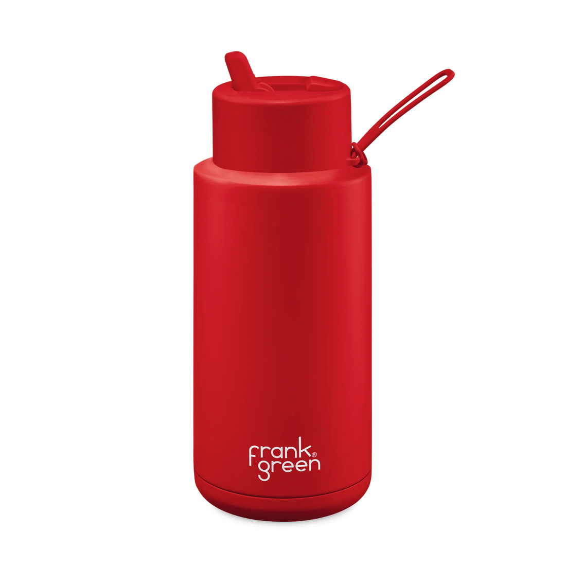 Frank Green Stainless Steel Ceramic Reusable Bottle Atomic Red With Straw And Strap 34oz/1,000ml