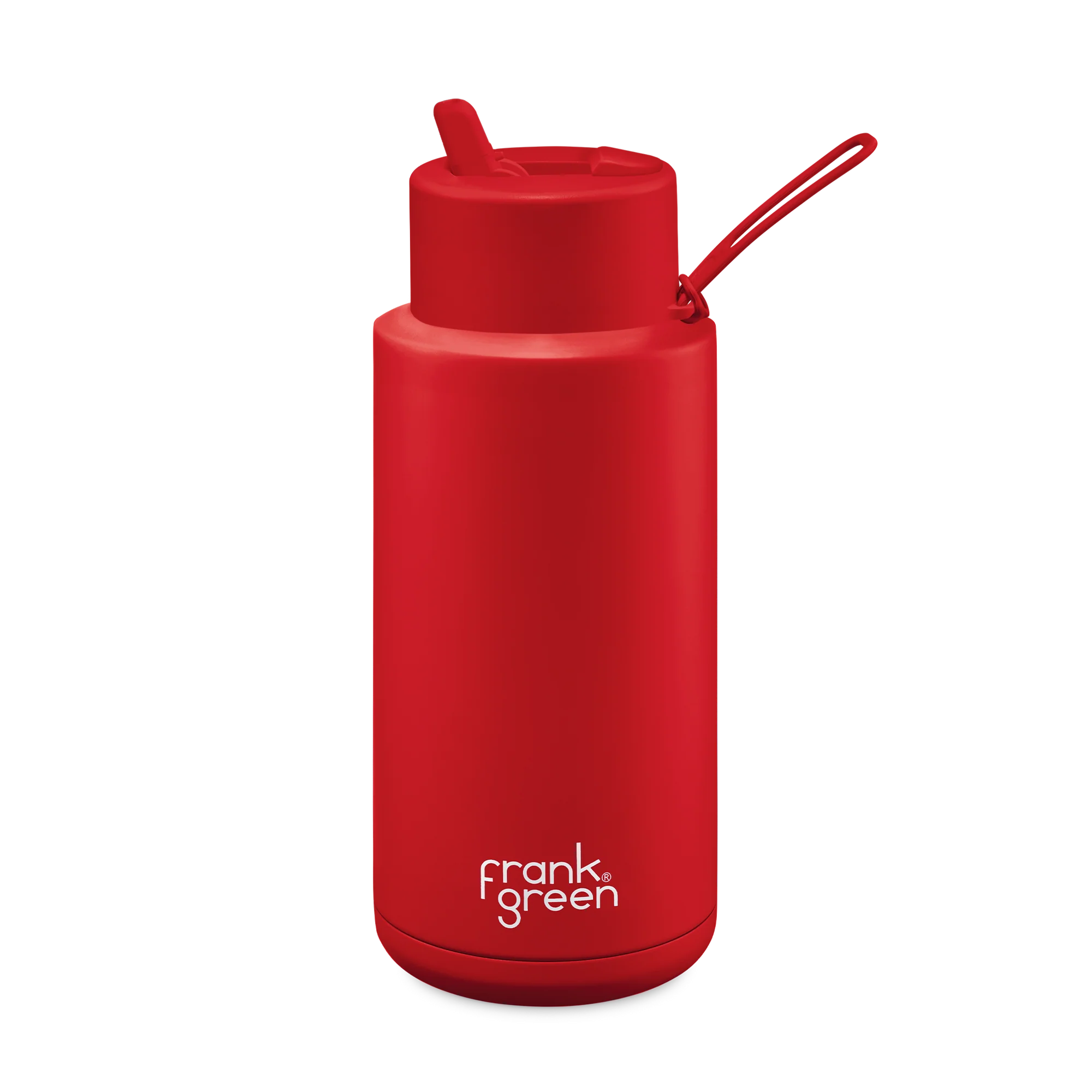 Frank Green Stainless Steel Ceramic Reusable Bottle Atomic Red With Straw And Strap 34oz/1,000ml