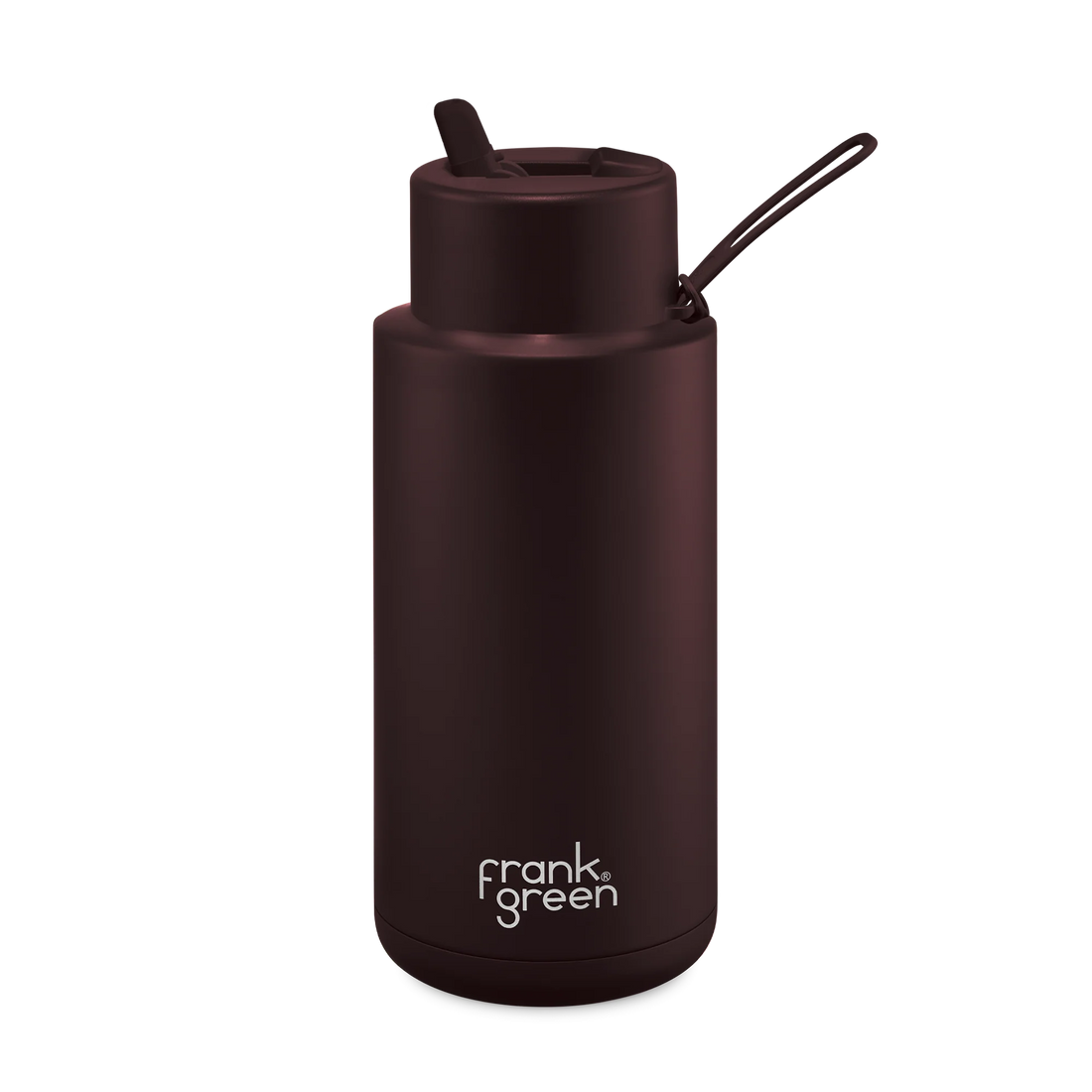 Frank Green Stainless Steel Ceramic Reusable Bottle Chocolate With Straw And Strap 34oz/1,000ml