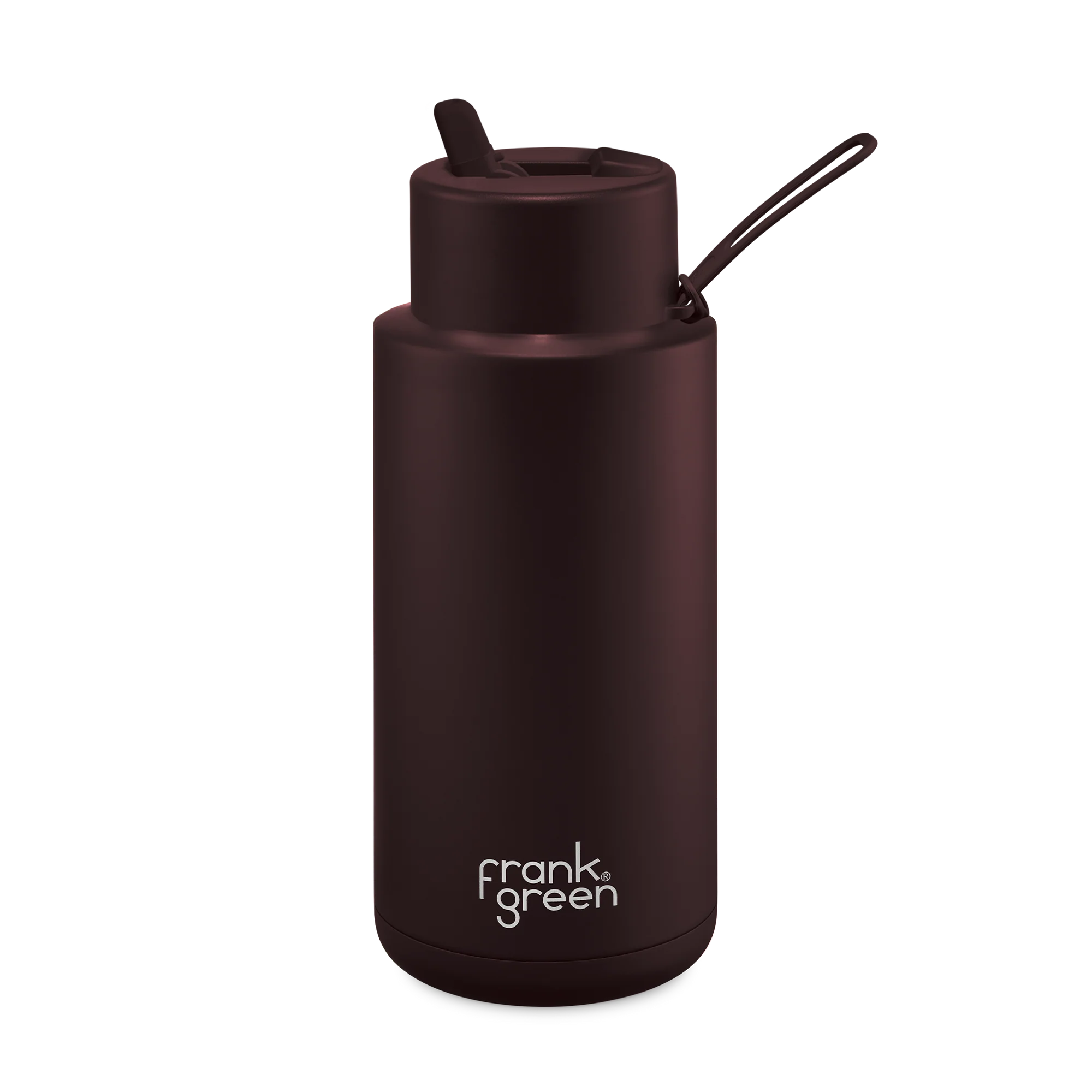 Frank Green Stainless Steel Ceramic Reusable Bottle Chocolate With Straw And Strap 34oz/1,000ml