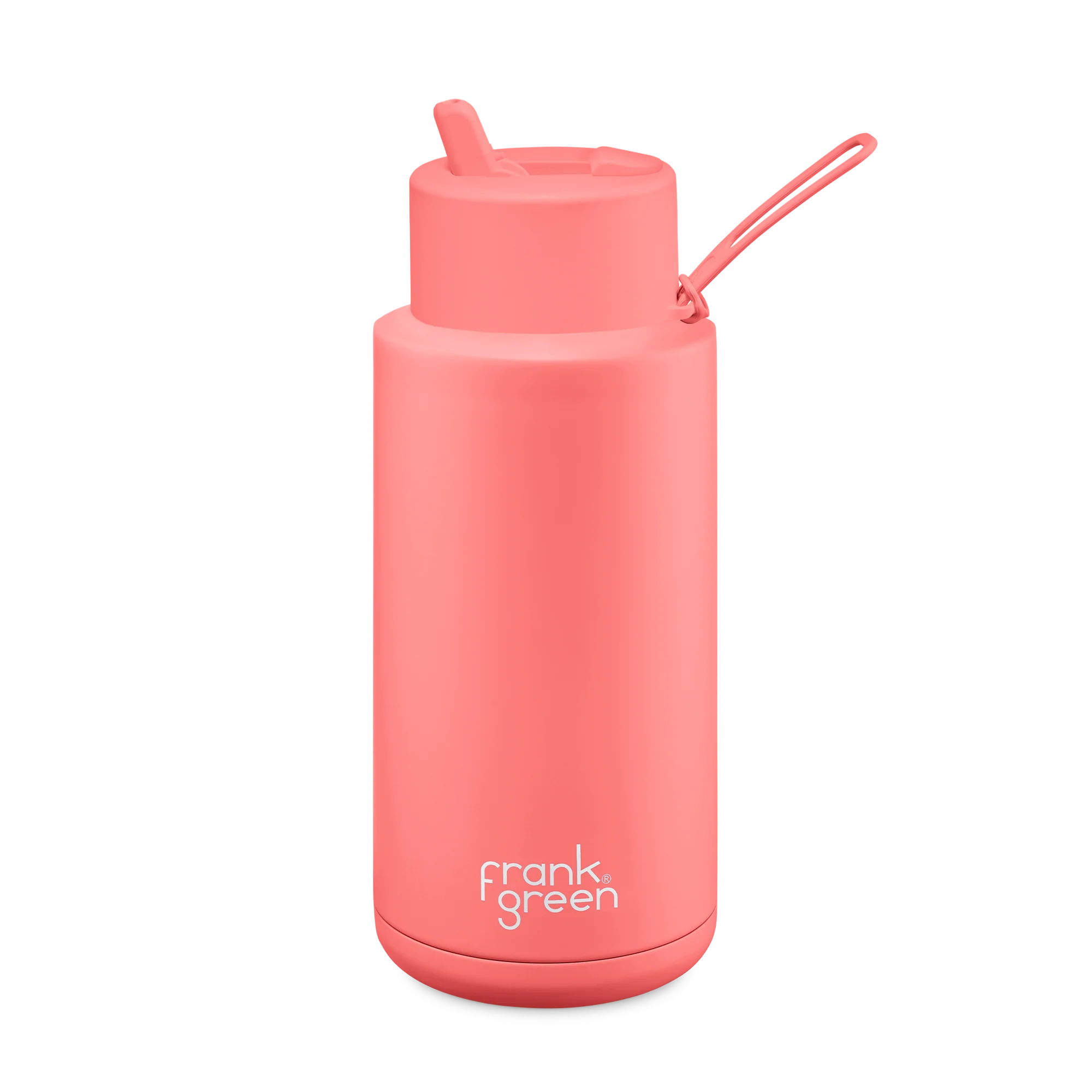 Frank Green Stainless Steel Ceramic Reusable Bottle Sweat Peach With Straw And Strap 34oz/1,000ml