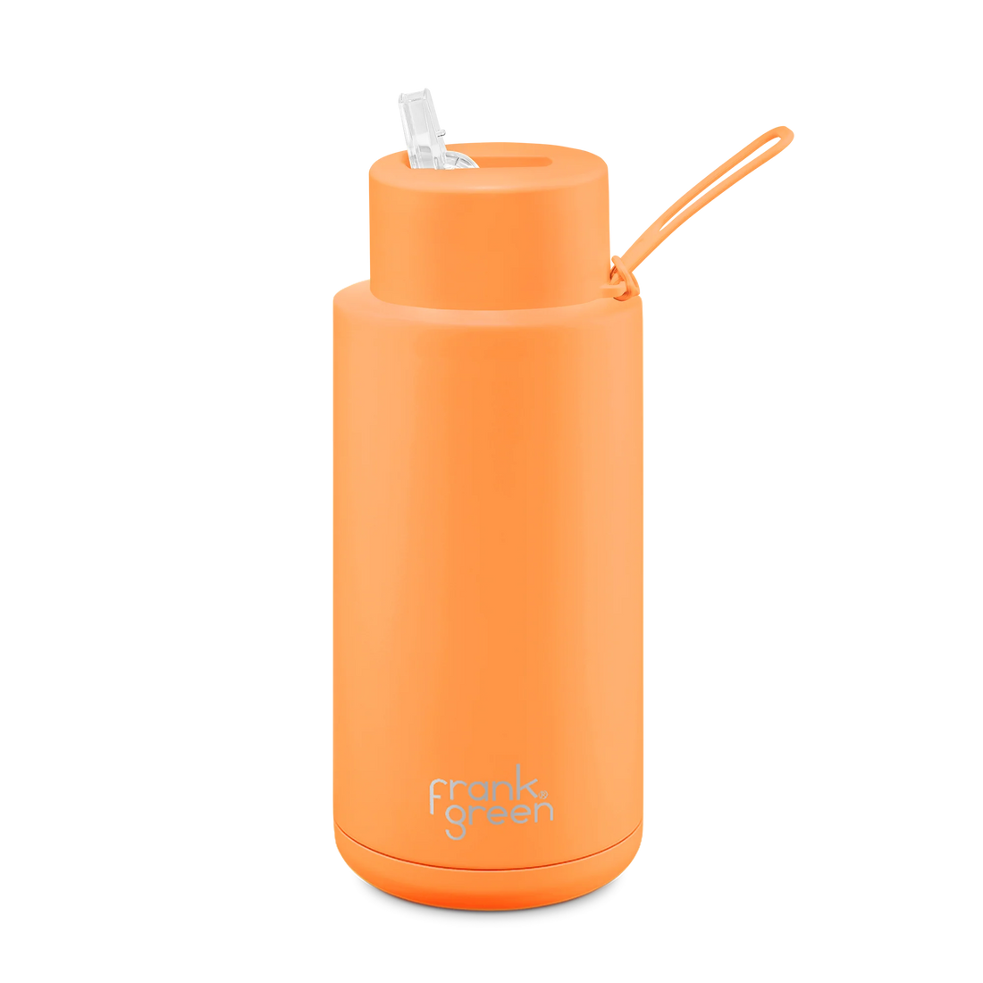 Frank Green Stainless Steel Ceramic Reusable Bottle Neon Orange With Straw And Strap 34oz/1 Ltr
