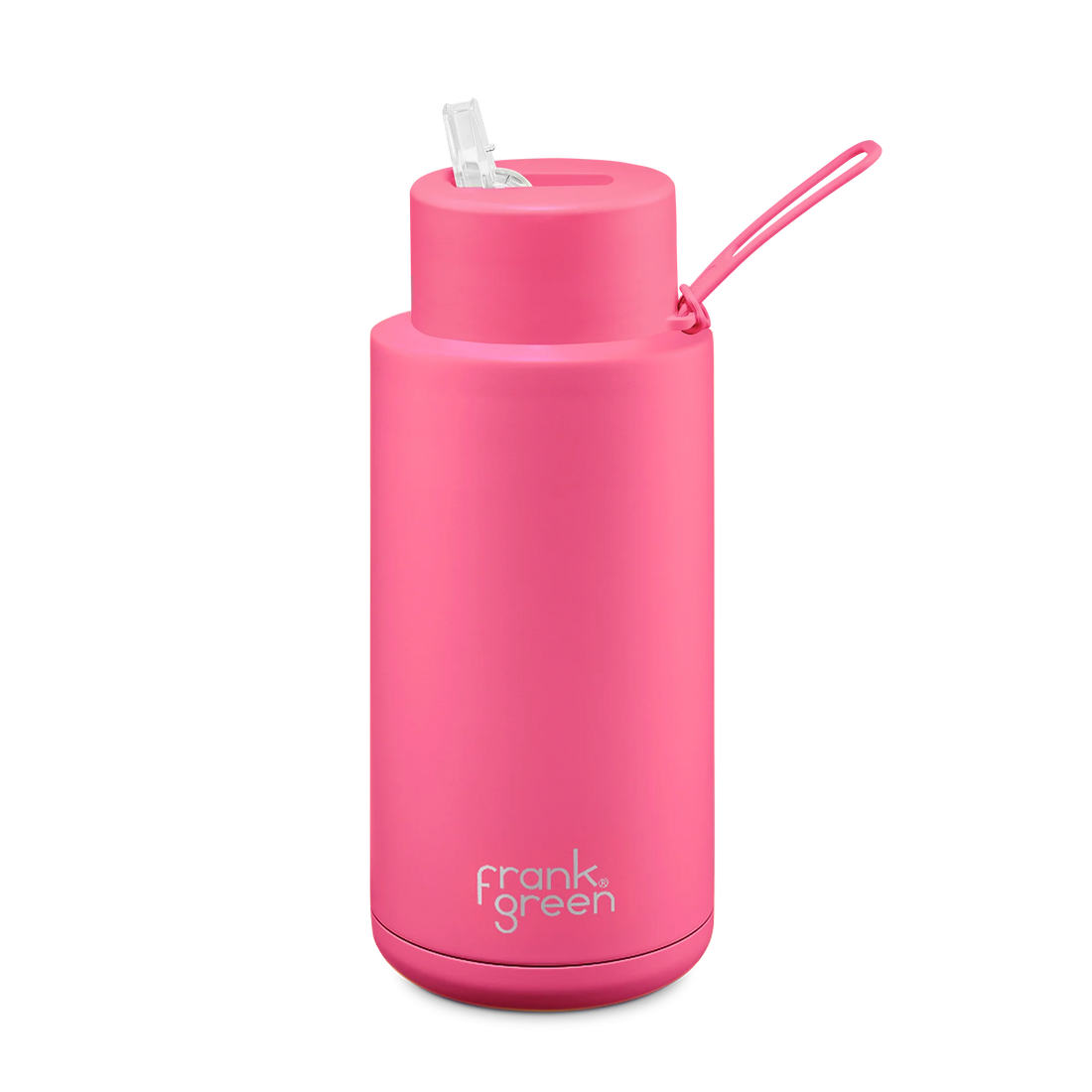 Frank Green Stainless Steel Ceramic Reusable Bottle Neon Pink With Straw And Strap 34oz/1,000ml