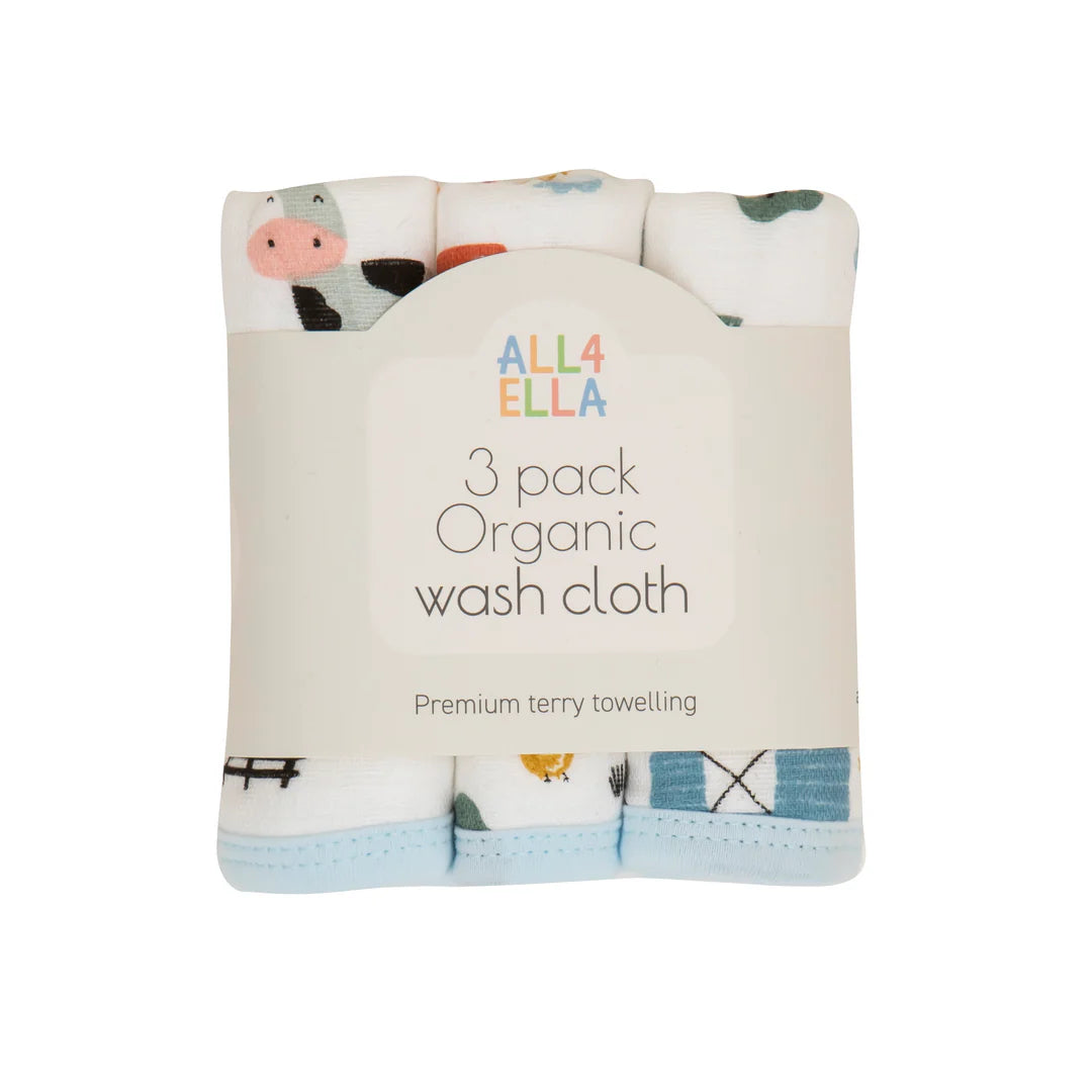 All4Ella Wash Cloth 3pk Barnyard