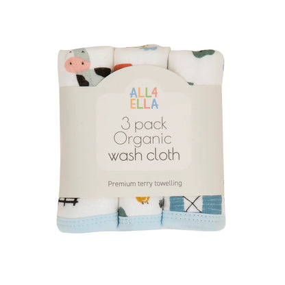 All4Ella Wash Cloth 3pk Barnyard