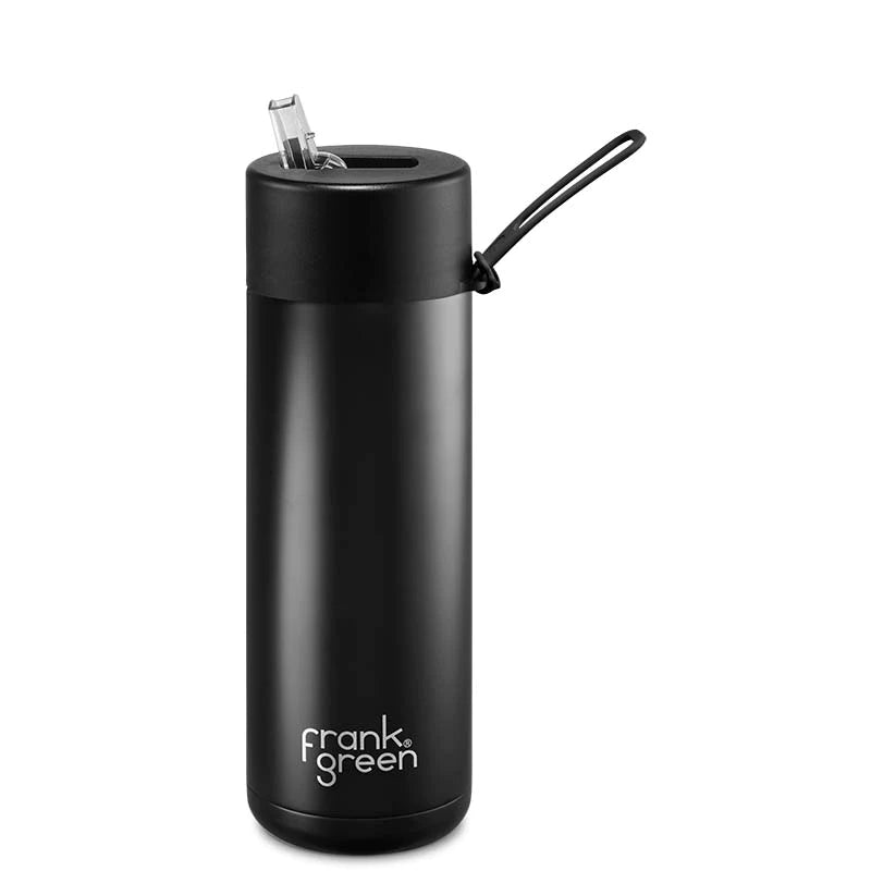 Frank Green Stainless Steel Ceramic Reusable Bottle Midnight With Straw 20oz/595ml