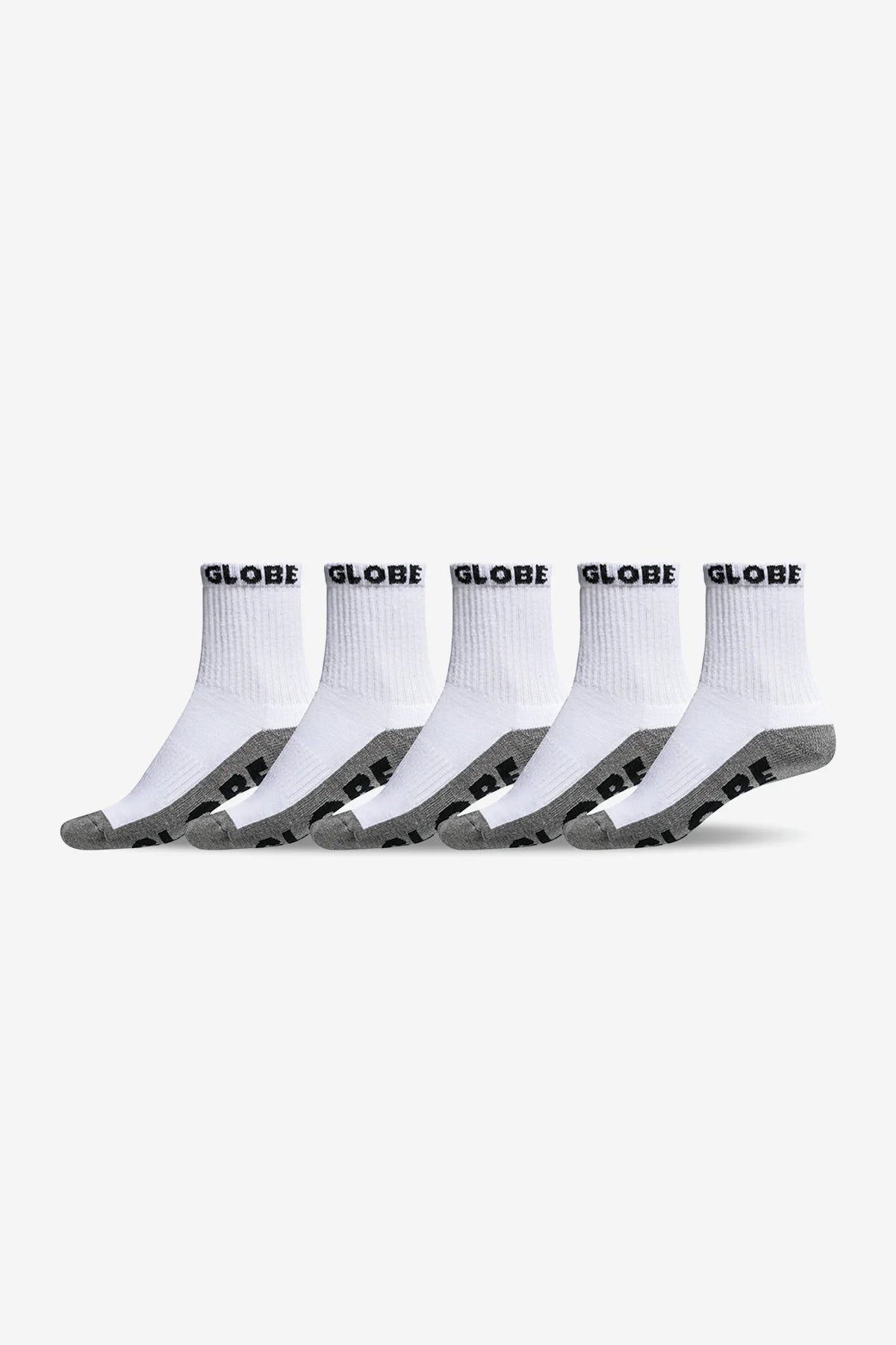 Globe Large Quarter Sock 5pk White/Grey (Size 12-15)