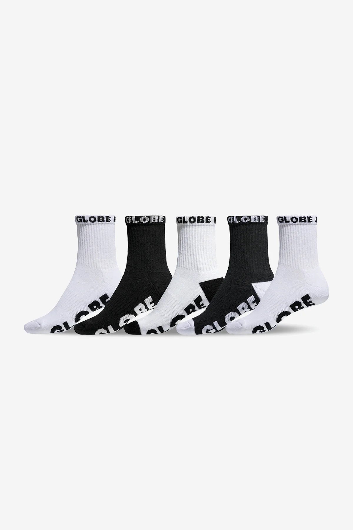 Globe Large Quarter Sock 5pk Black/White (Size 12-15)