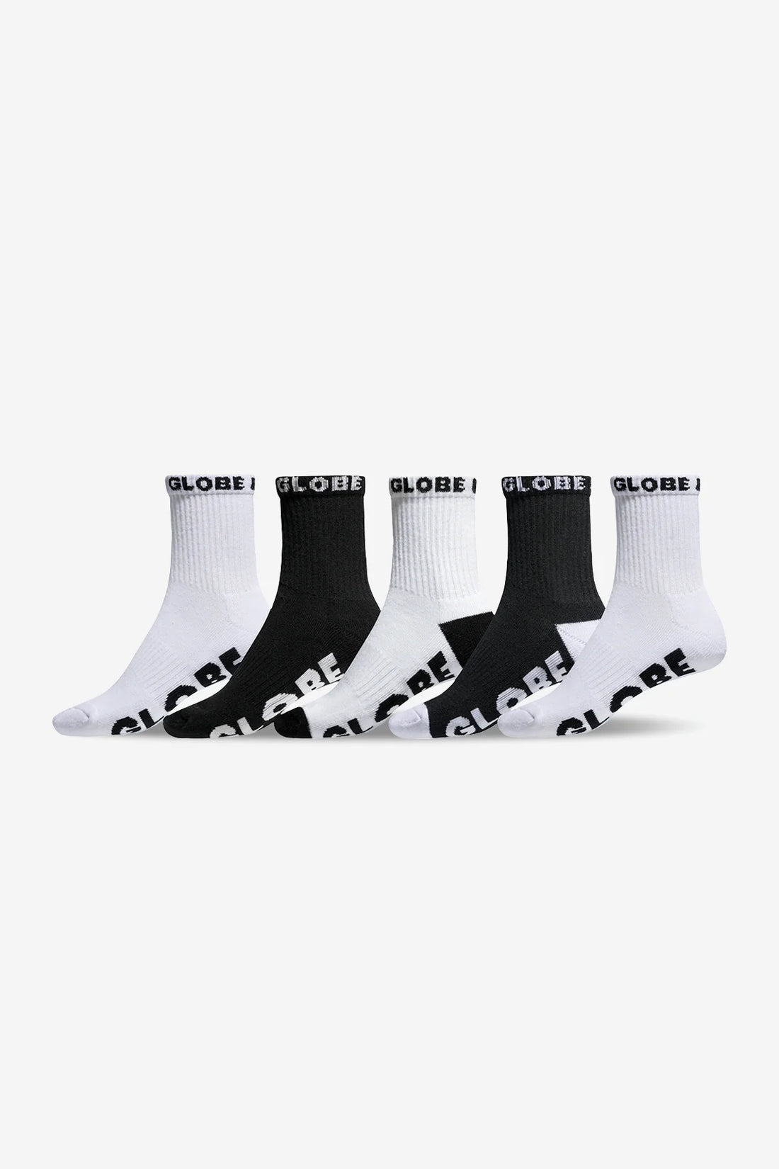 Globe Youth Quarter Sock 5pk Black/White Size 2-8