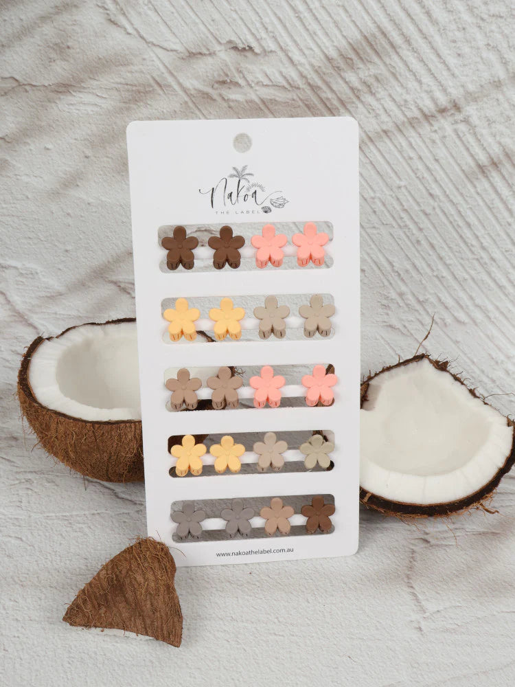Nakoa Hair Claw Clip Set Assorted Neutrals Mini Flowers