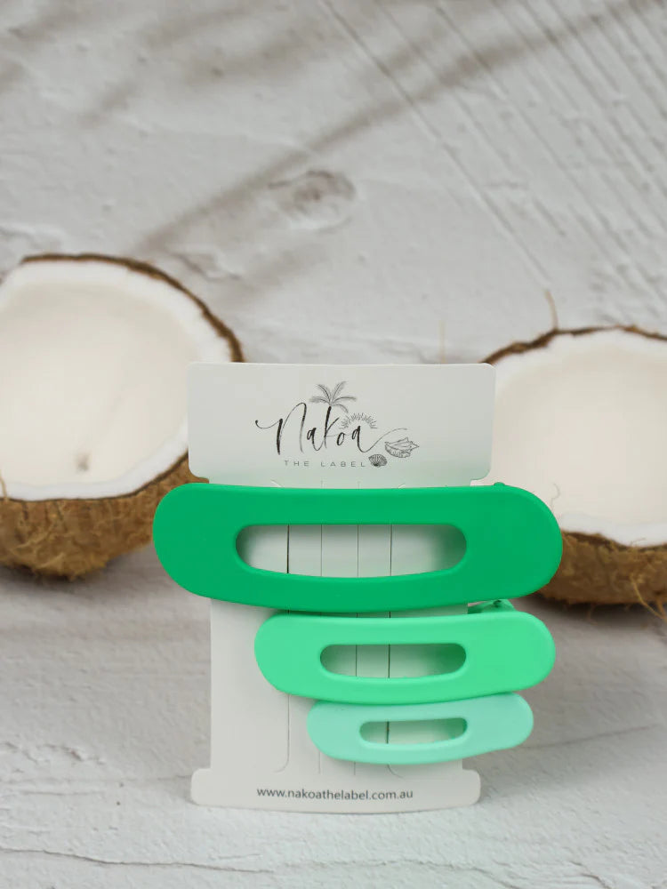 Nakoa Oval Hair Clip Set Green