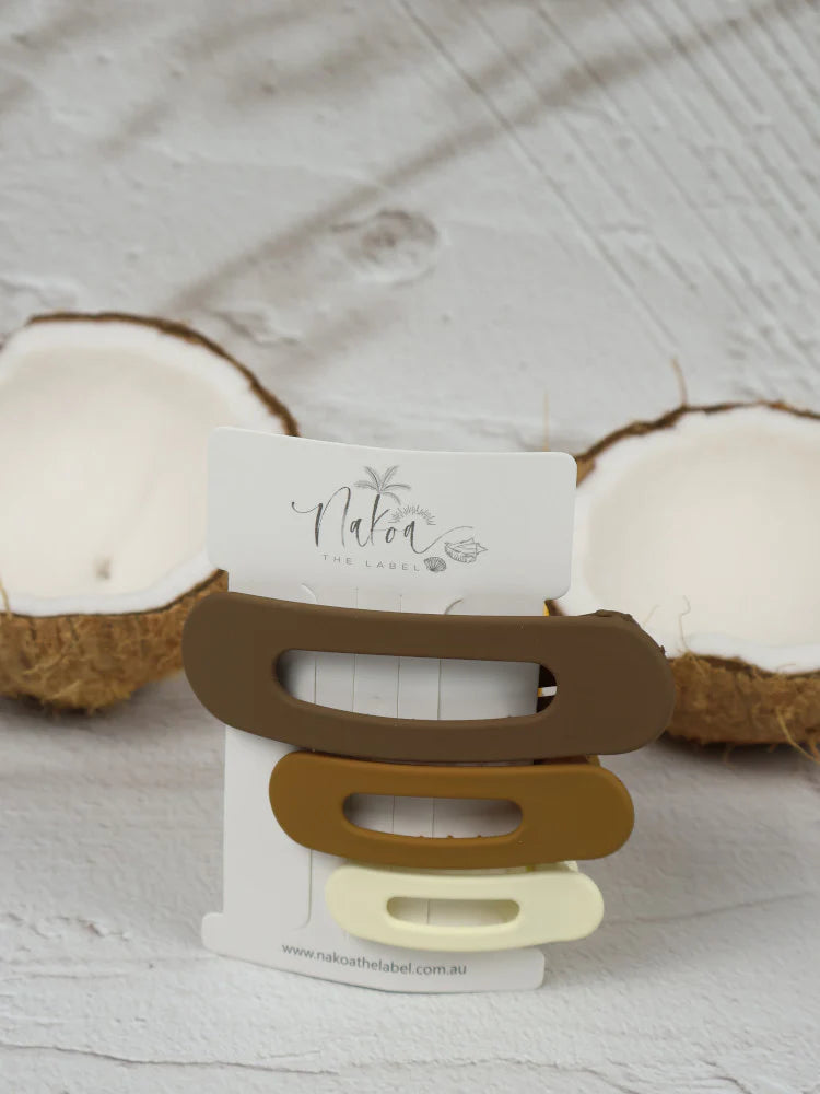 Nakoa Oval Hair Clip Set Biege Brown