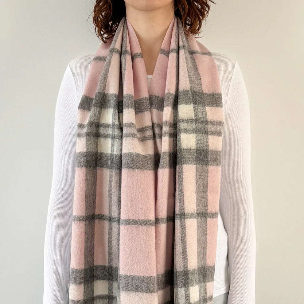 Scottish Tartan Lambswool Scarf Wide Pale Pink