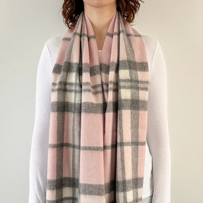 Scottish Tartan Lambswool Scarf Wide Pale Pink