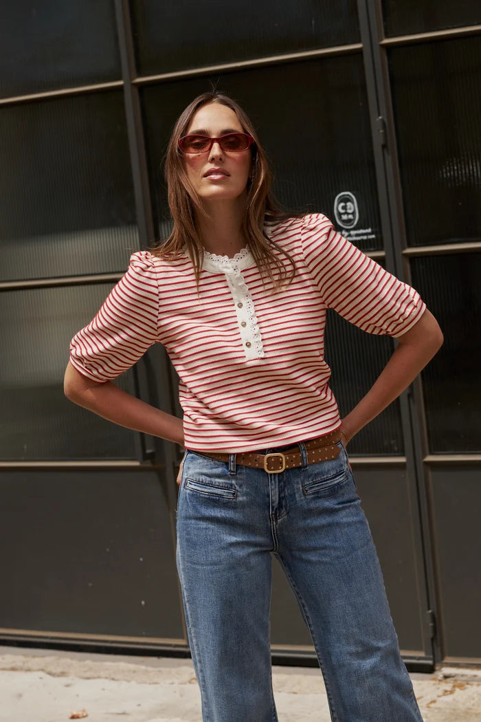 Kireina Jacqueline Top White with Red Stripe