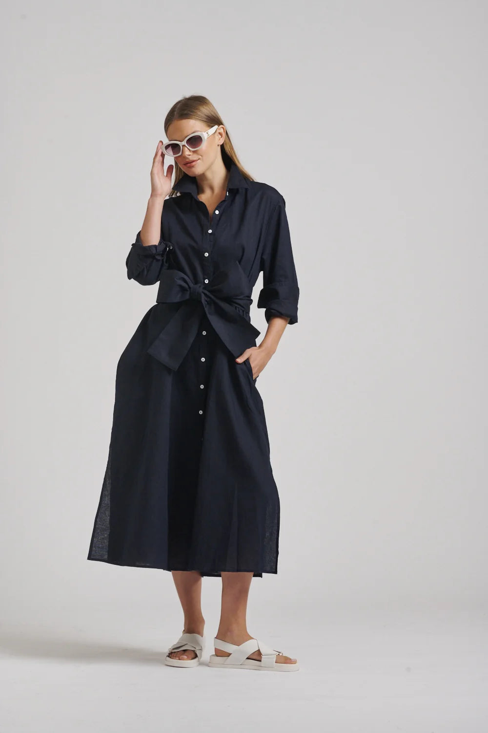 Shirty Luna Linen Oversize Long Shirt Dress French Navy