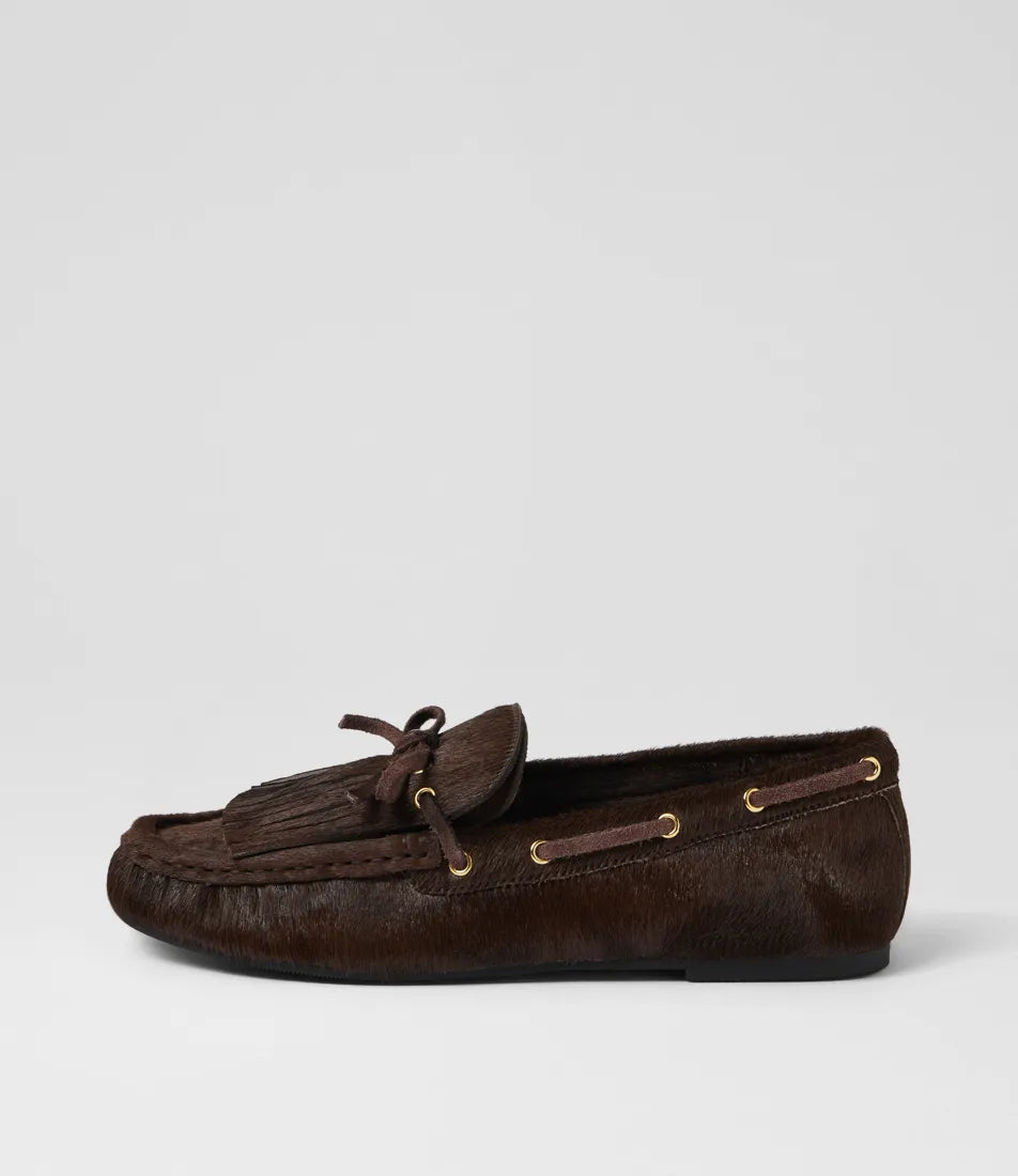 Mollini Eltin Dark Chocolate Suede Pony Loafers