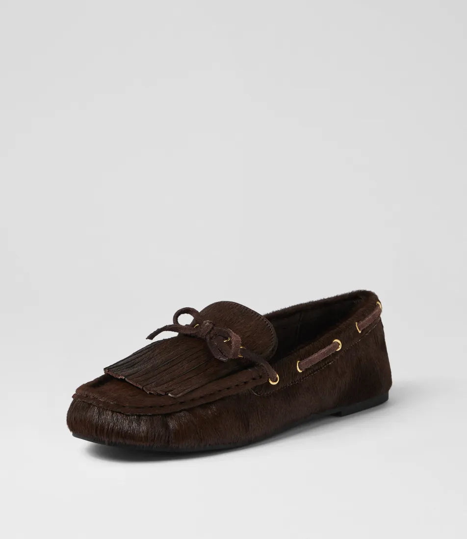 Mollini Eltin Dark Chocolate Suede Pony Loafers