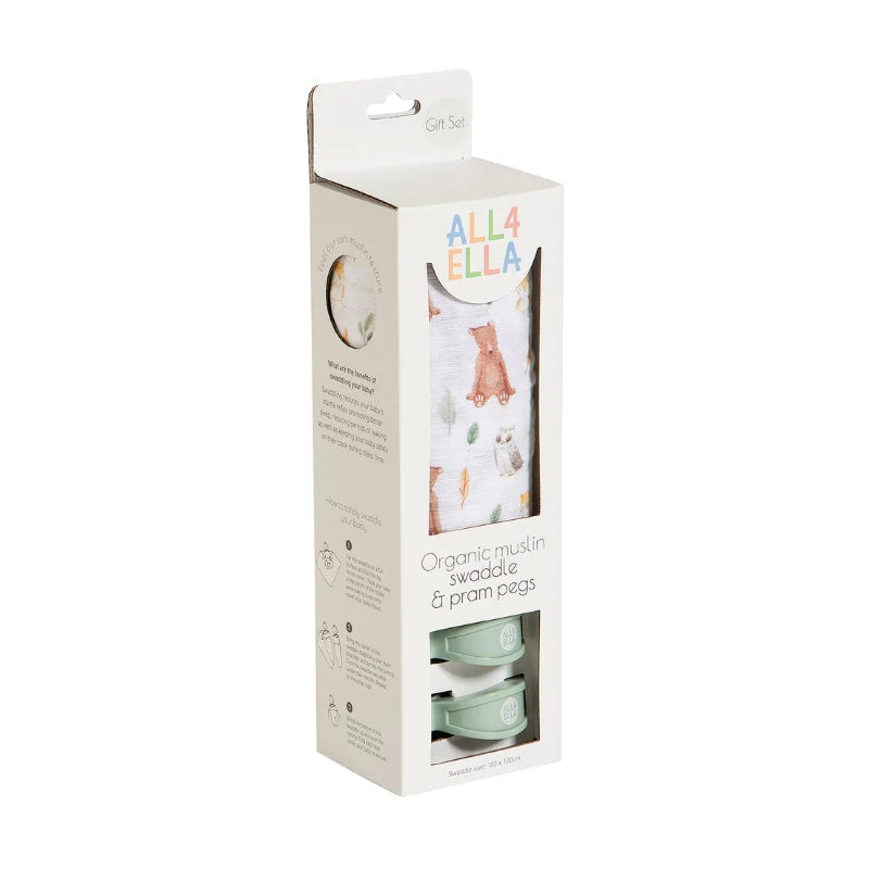 Muslin &amp; 2 Pram Peg Gift Set Forest Friends