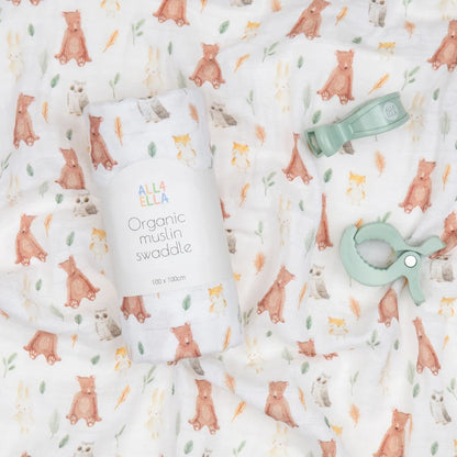 Muslin &amp; 2 Pram Peg Gift Set Forest Friends