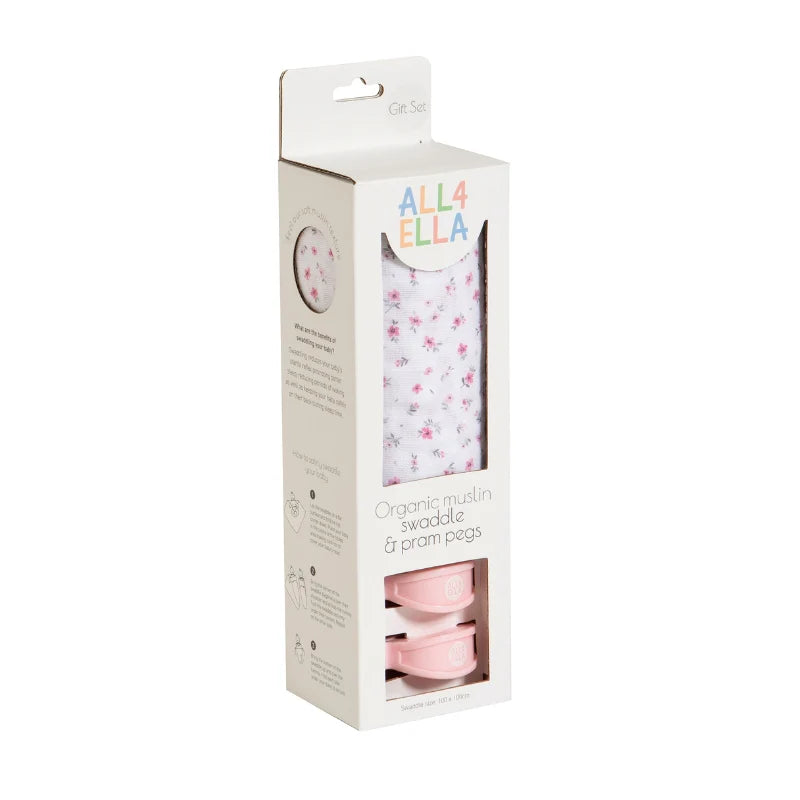 Muslin &amp; 2 Pram Peg Gift Set Pink Petals