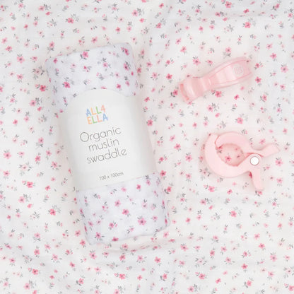 Muslin &amp; 2 Pram Peg Gift Set Pink Petals