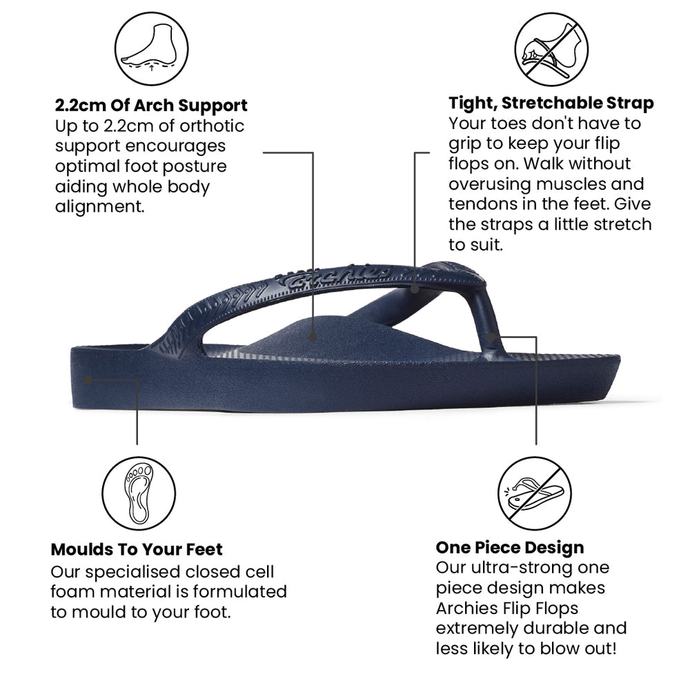 Archies Arch Support Thongs Classic Navy