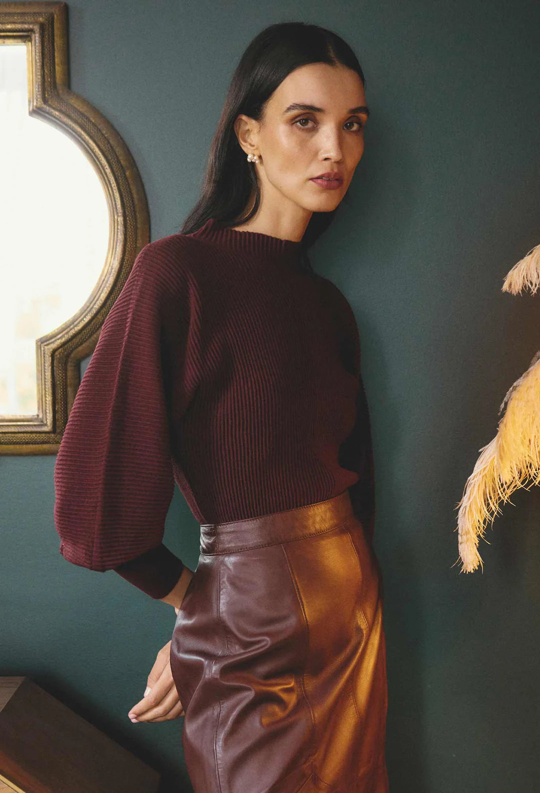 Once Was Roselle Merino Wool Blend Ribbed Knit Top