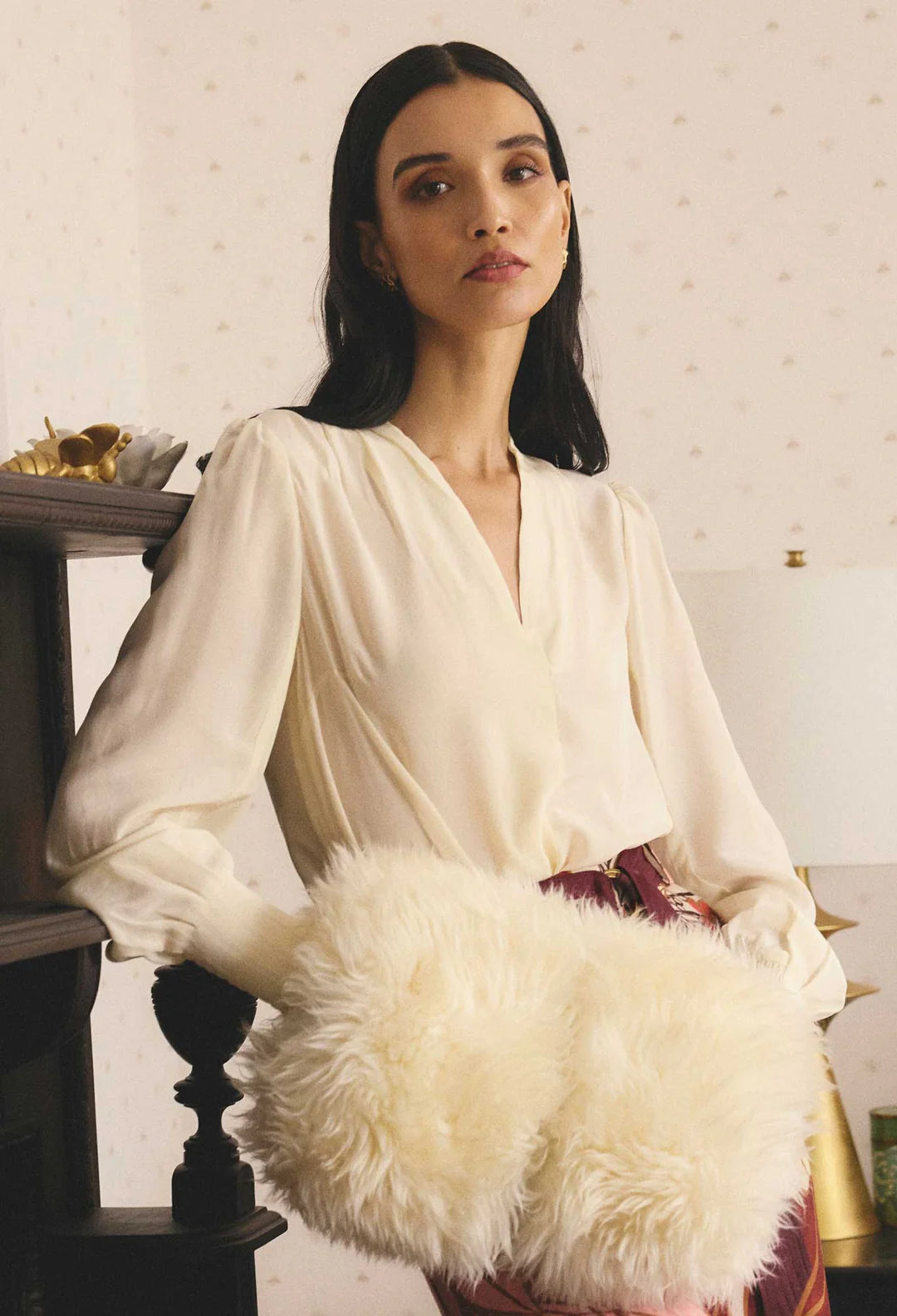 Once Was Eden Silk Pleated Blouse in Cloud