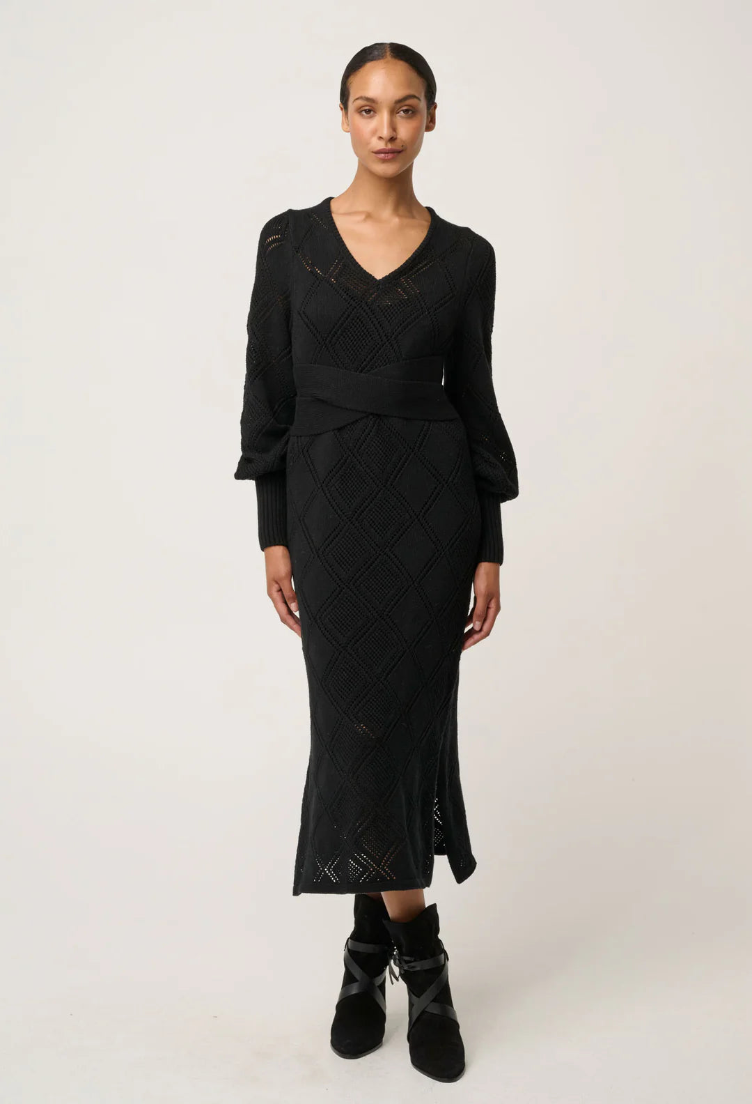 Once Was Cassi Viscose Cotton Blend V Neck Knit Dress