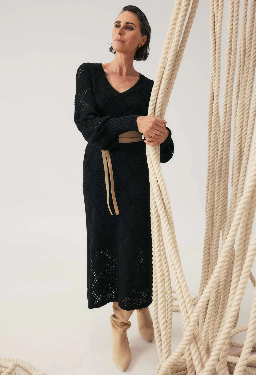 Once Was Cassi Viscose Cotton Blend V Neck Knit Dress