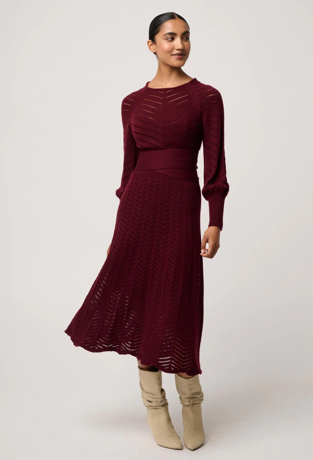 Once Was Mirelle Wool Blend Chevron Detail Knit Dress