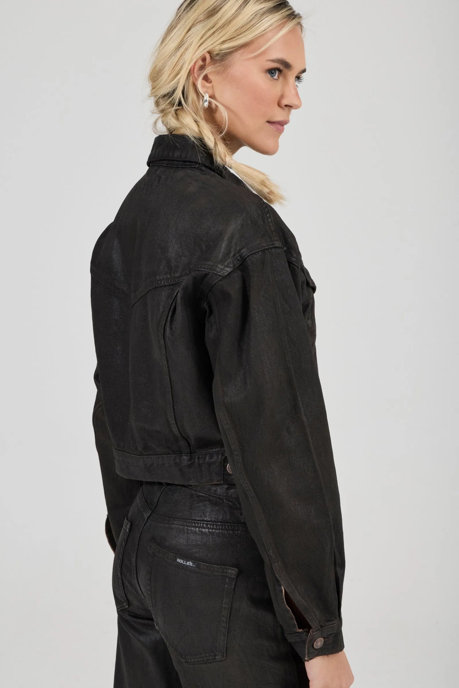 Rollas Cropped Denim Jacket Espresso Coated