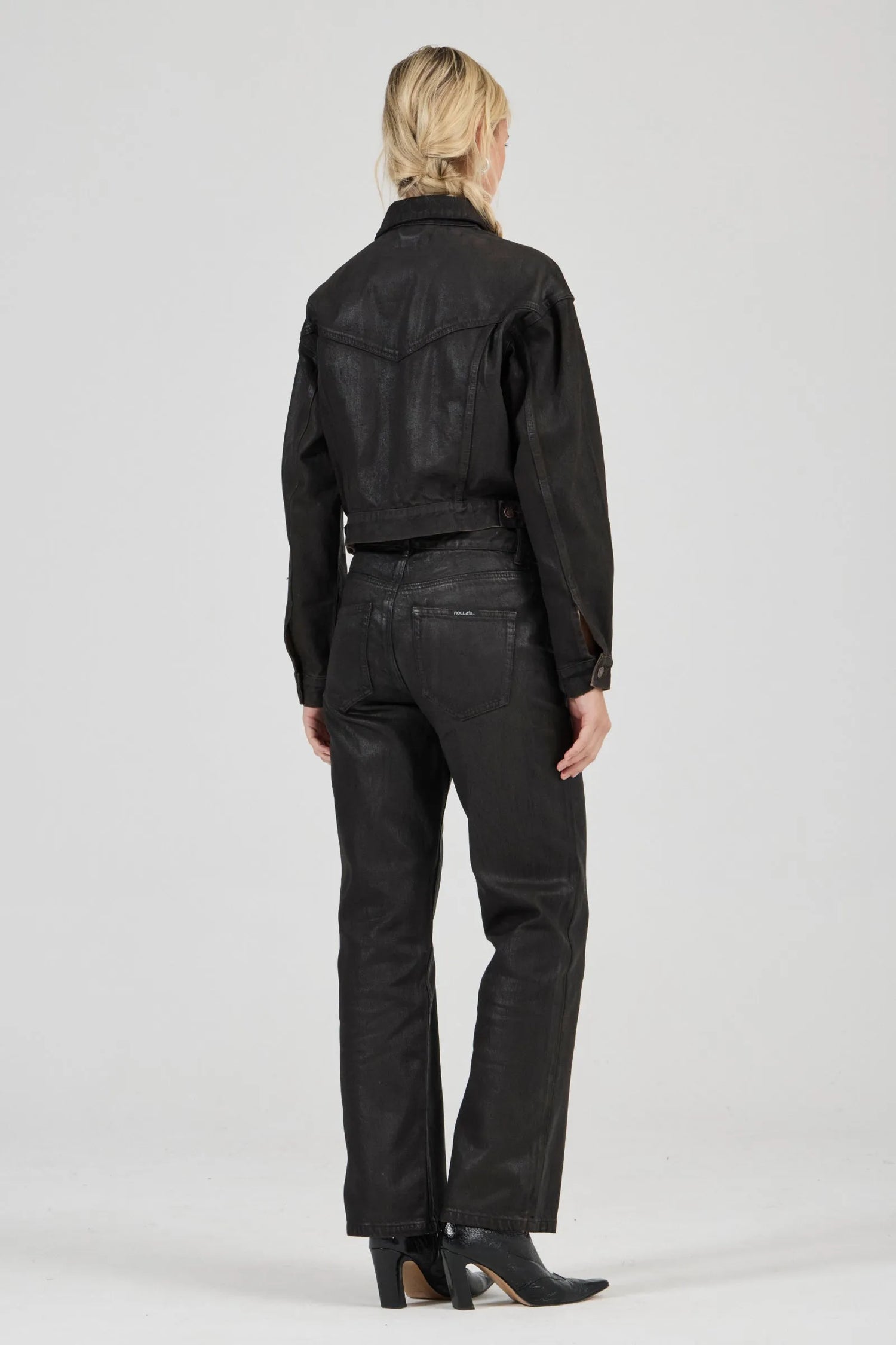 Rollas Cropped Denim Jacket Espresso Coated